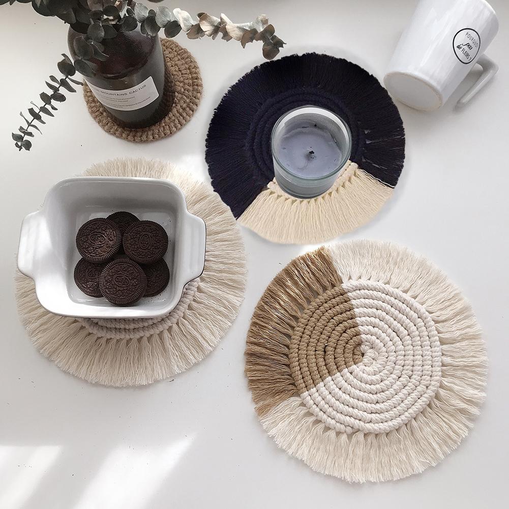 100% Katoen Weven De Cup Mat Ins Stijl Nordic Coaster Handwoven Warmte Isolatie Herbruikbare Cup Pad Mat Voor Home Office restaurant