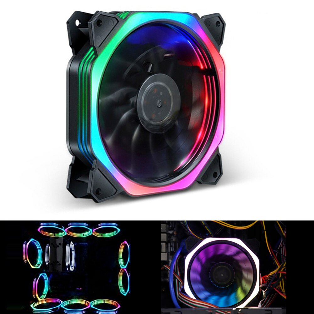 120mm 7 LED Ultra Silent Computer PC Case Cooling Fan 7 LEDs 12V With Rubber Quiet Molex Connector 4Pin Plug Fans Cooler