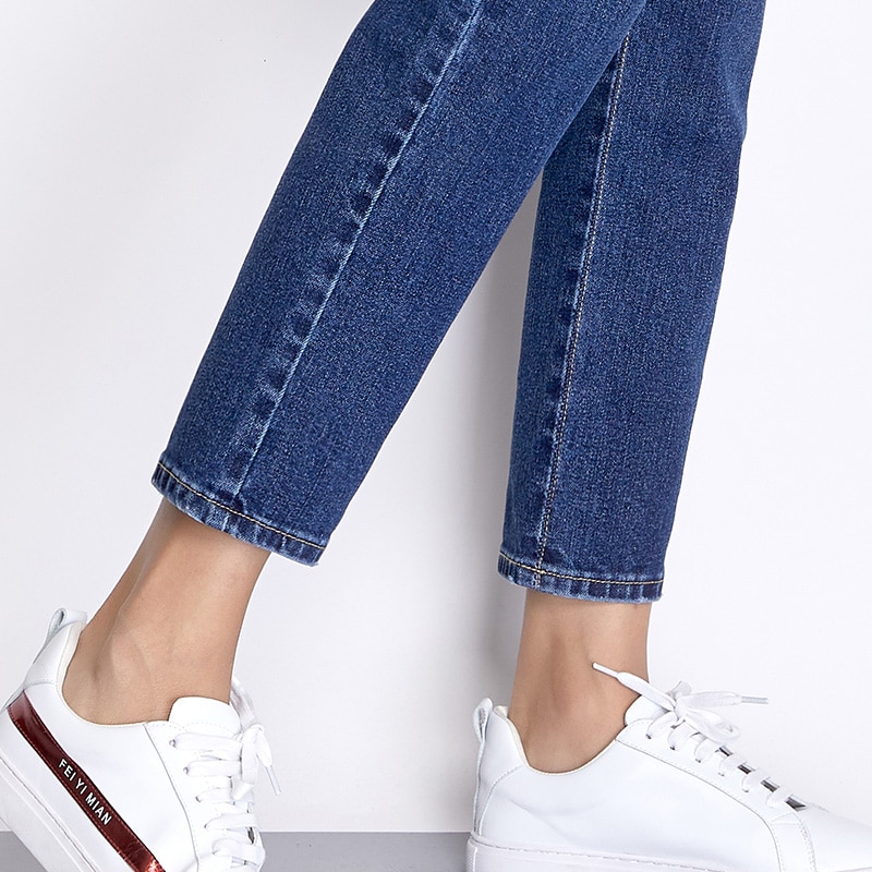 Leijijeans Herfst Blauwe Kleur 5XL 6XL Plus Size Katoen Losse Denim Broek Mid Taille Volledige Lengte Reguliere Boyfriend Jeans Voor vrouwen