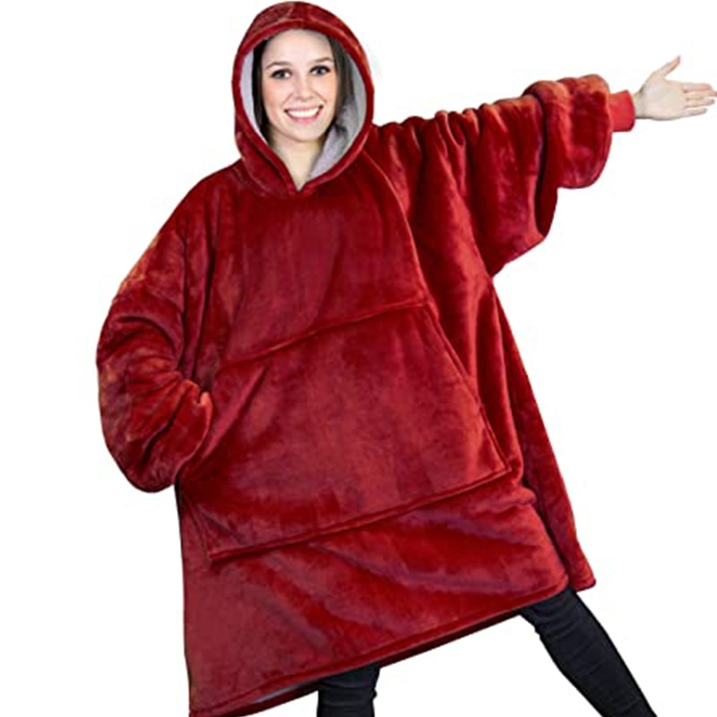 Winter Sherpa Blanket With Sleeves Outdoor Hooded Pocket Blankets Warm Soft Hoodie Slant Robe Bathrobe Blanket Sweatshirt