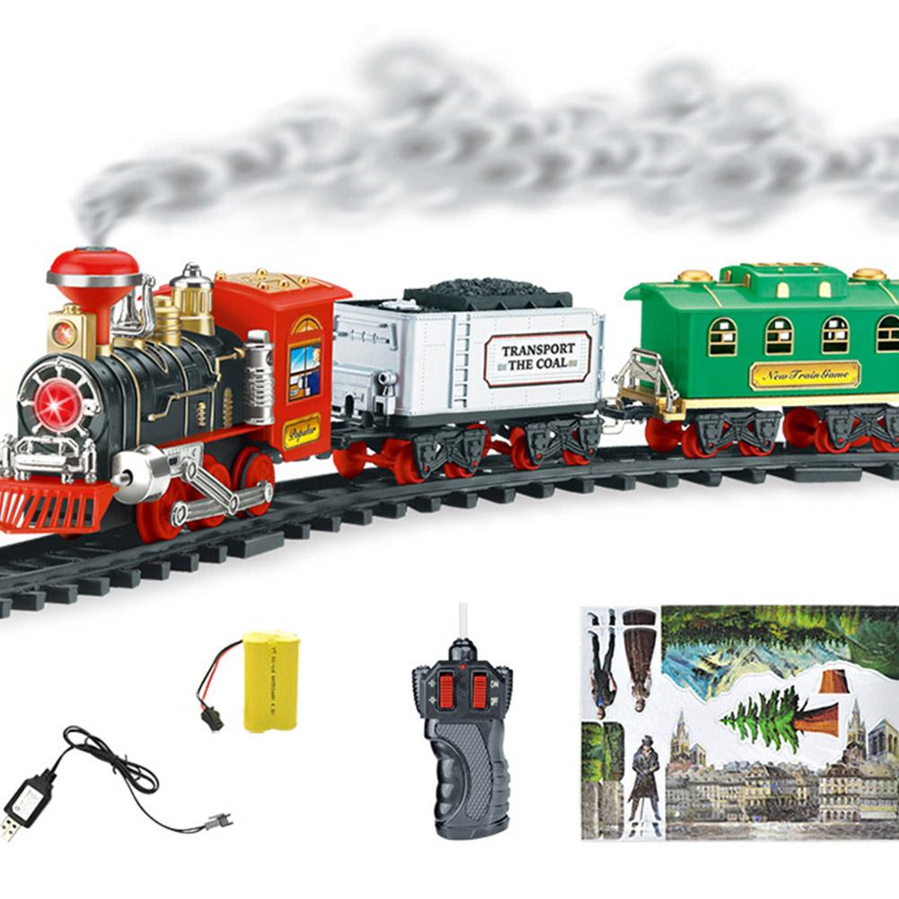 Trein Sets Oplaadbare Classic Stoomtrein Speelgoed Set Elektrische Rook Afstandsbediening Track Voor Kinderen Speelgoed Set X Mas