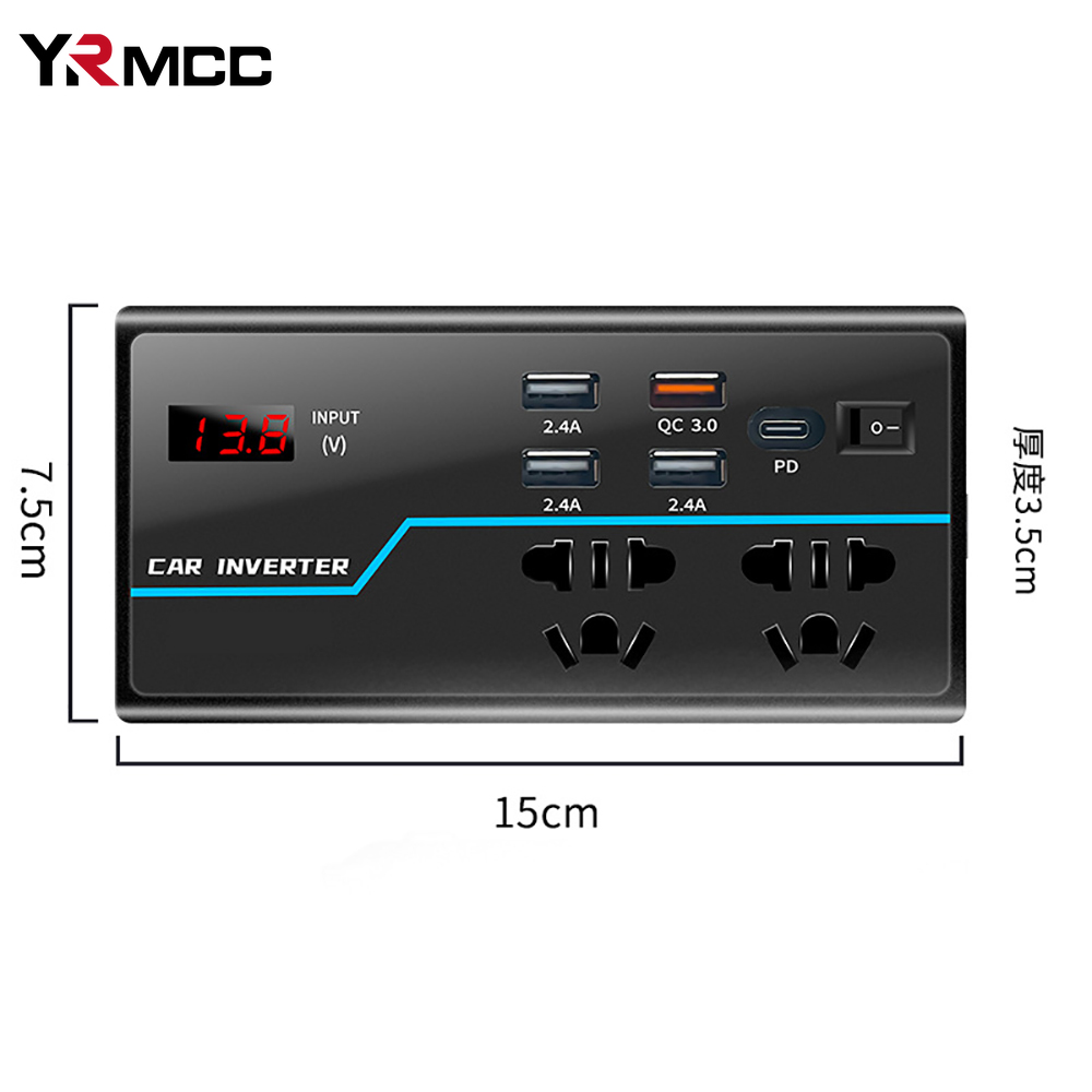 8-poorts 200W auto dubbele spanning auto-omvormer zware auto-energie met snel opladen voor camper kamperen off-grid reizen auto-accessoires