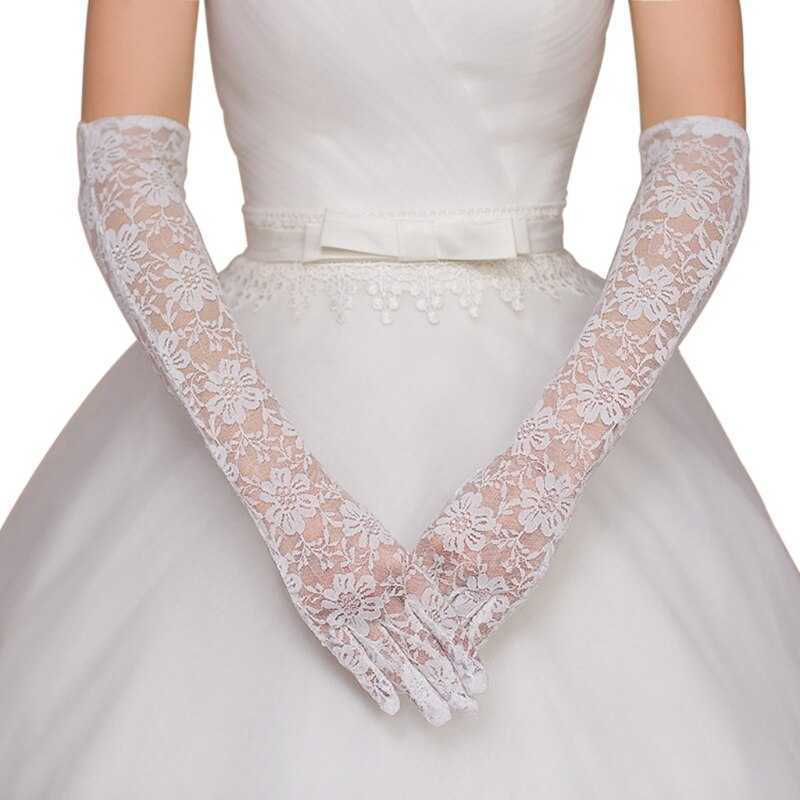 Guantes altura de codo de encaje de dedo completo para mujer, accesorios de boda, de graduación
