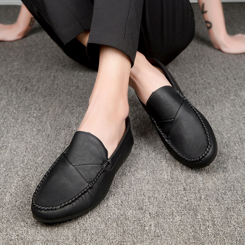 Mocasines de cuero suaves y cómodos para hombre, calzado informal sin cordones, para exteriores, calzado de descanso para conducción