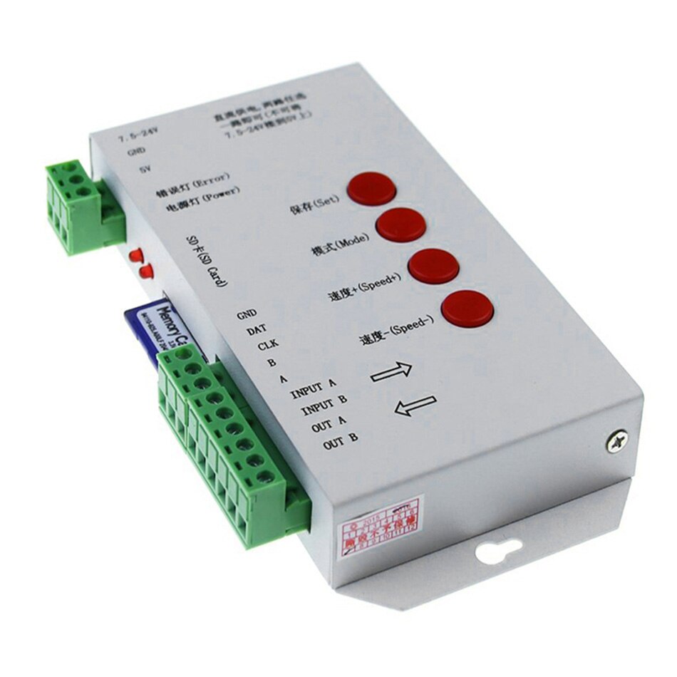 Ledet rgb kontroller  t1000s sd kort piksler kontroller, til  ws2801 ws2811 ws2812b sk6812 lpd 6803 ledet 2048 dc5 ~ 24v