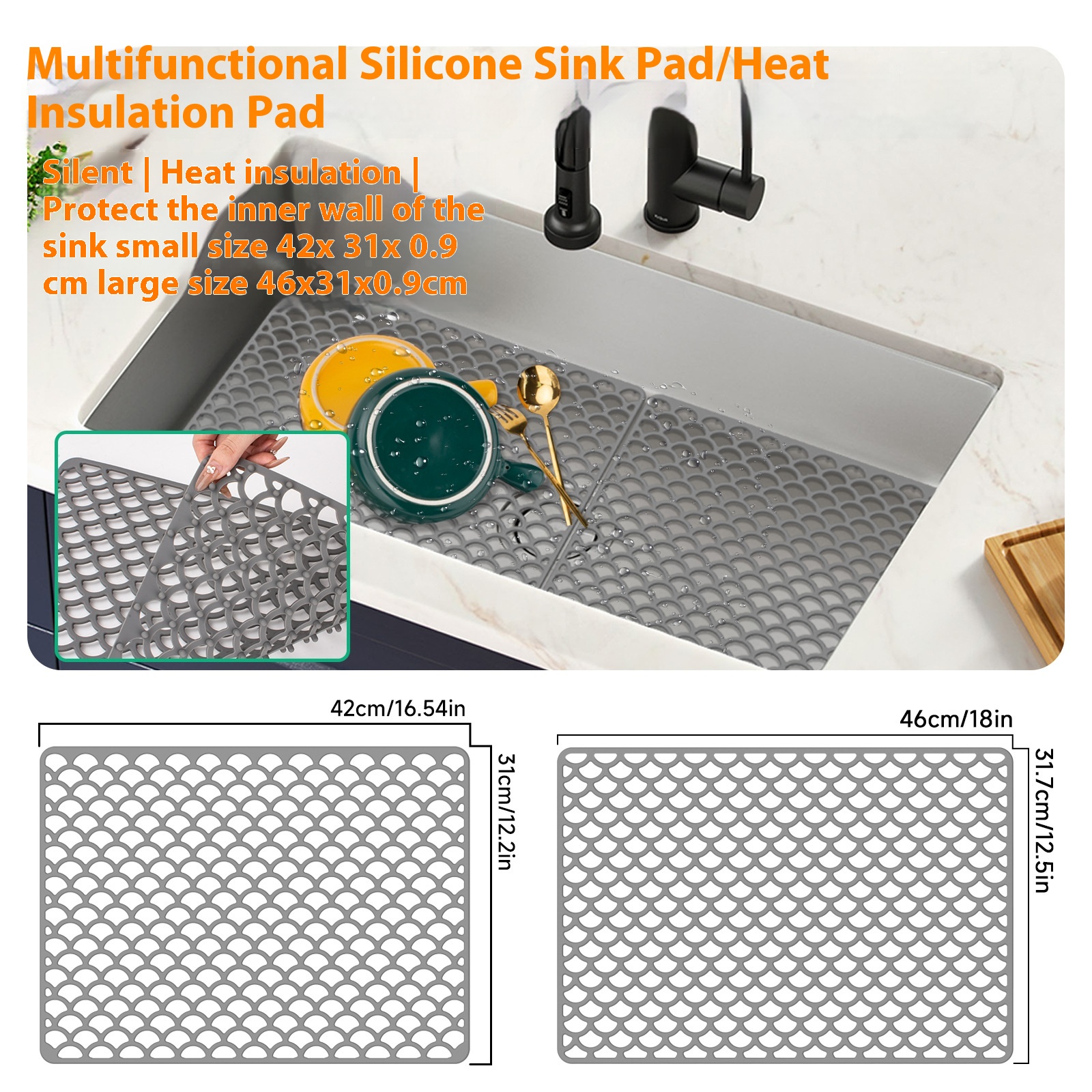 Tapete protetor de pia de silicone para cozinha, dobrável, antiderrapante, utensílios de mesa, drenagem, secagem, casa, multifuncional