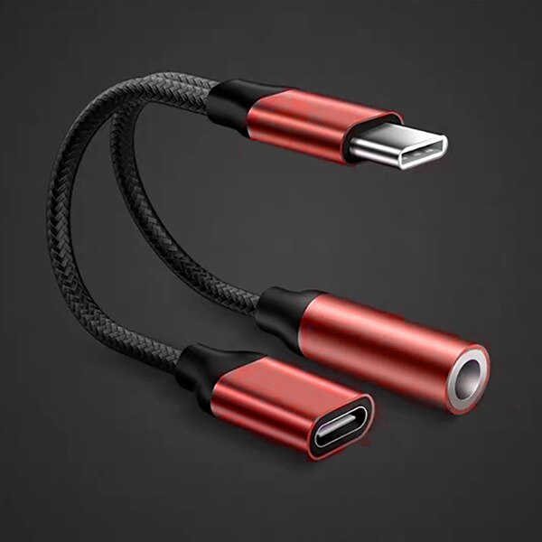 ! ACCEZZ USB di Tipo C a Jack Da 3.5mm Adattatore di Auricolare per Samsung S10 Più Xiaomi Mi9 Huawei Carica di Chiamata Musica USBC Cavo Audio: rosso