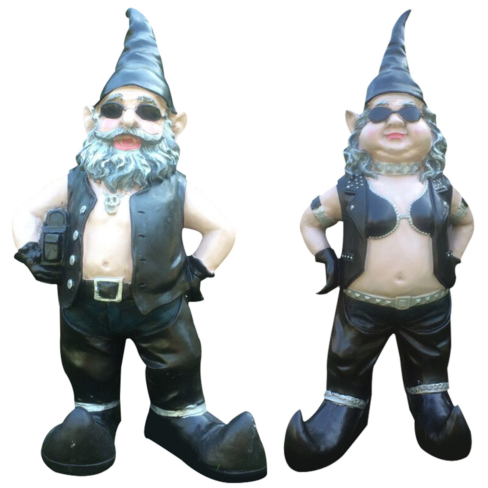 Gnomes Biker Dude Babe Motorcycle Gnome Garden Biker Gnome Couple Statues Resin Garden Decoration Outdoor Decoration De Jardin: Man And Women