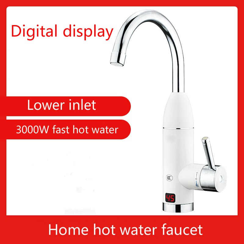 Grifo de agua eléctrico de 3000W, calefacción instantánea, calentador de agua de calefacción rápida para cocina, baño de ducha casera, pequeño tesoro de cocina: white / Enchufe británico