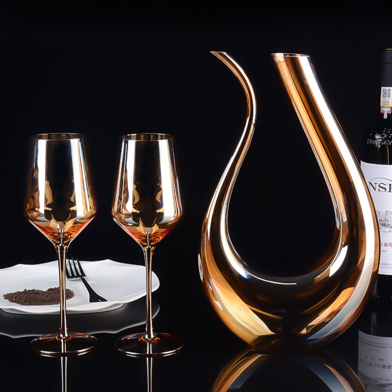 1500ML Golden Decanter Handgemaakte Kristallen Rode Wijn Brandy Champagne Glazen Decanter Fles Jug Schenker Beluchter Voor Familie Bar