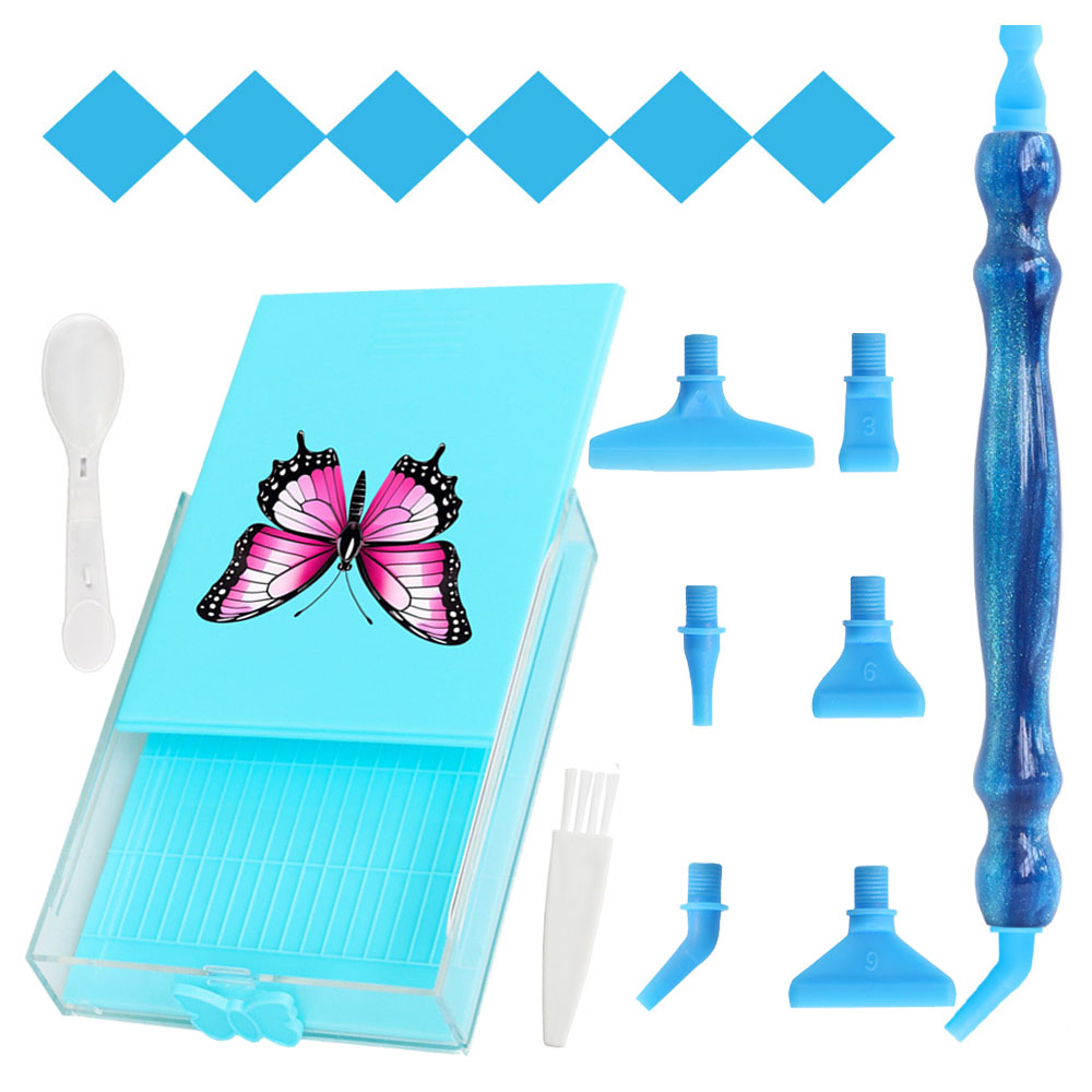 DIY Diamond Painting Art Tools Kit - 16 stuks Multi-stijl multifunctionele penkoppen, harspuntboorpen, was, opbergvak en borstel: Black