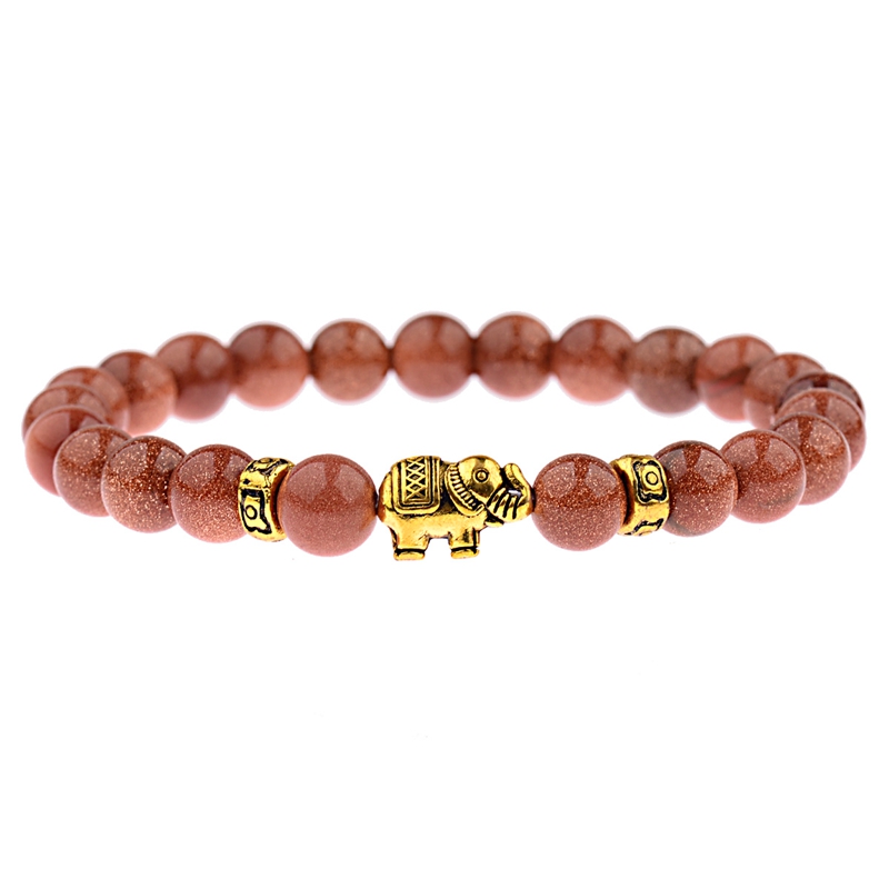 Amader Classic Women's Natural Stone Charm Bracelet Meditation Gold Elephant Beads Bracelets Men Jewelry AB276: Style 1