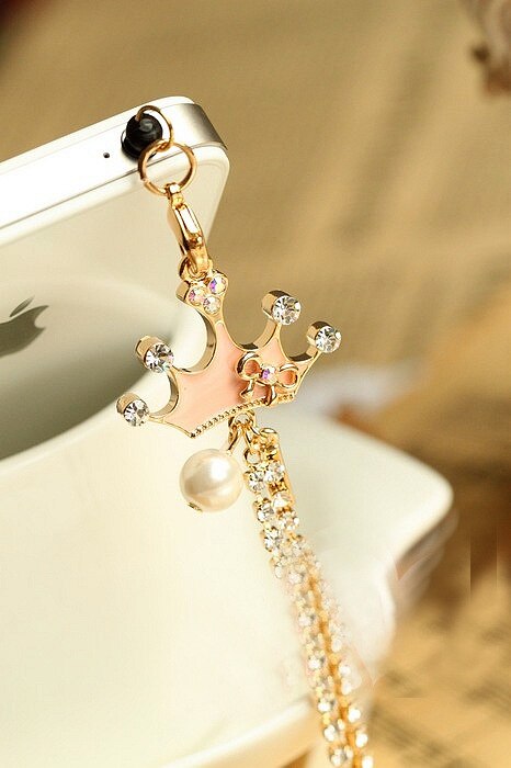 Gota de de doble cara de cadena larga corona teléfono polvo enchufe auricular Puerto conector de auriculares para Iphone para Samsung para Xiaomi