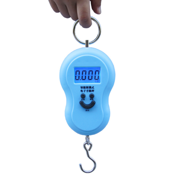 Oauee 50kg mini digital vægt til fiskebagage rejsevægtning køkken stålgård hængende elektronisk krogvægt kg/lbs/jin/oz: Blå