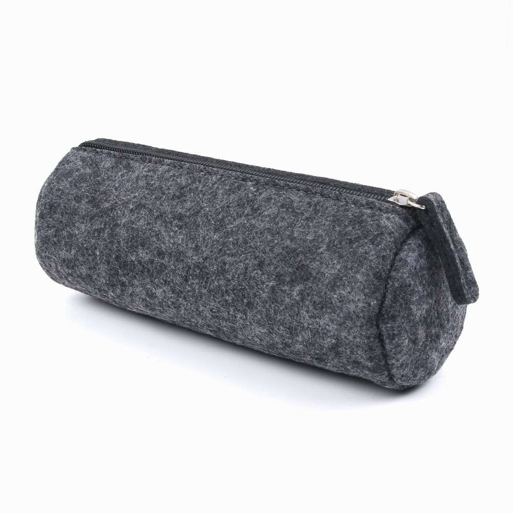 Felt pencil bag fabric pencil case pencil box School Office Supplies Stationery Pouch Purse Storage Cute Makeup Bags Pencil Box: Round DARK Grey