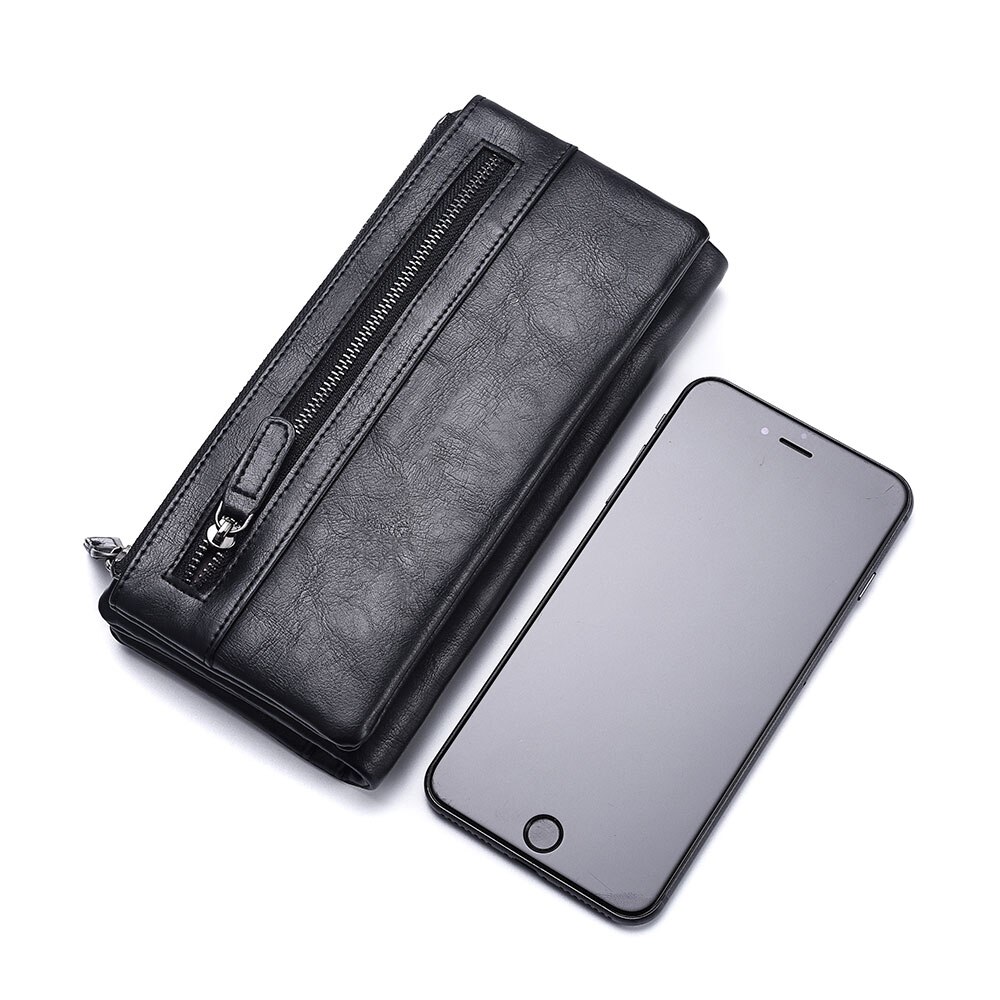 Soft Leather Men's Business Wallets Brand Vintage Purse Card Holder Male Long Zipper Clutch Wallet with Phone Pocket