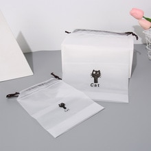 1PC Women Cute Cat Transparent Drawstring Cosmetic Bag Bath Organizer Travel Makeup Case Storage Pouch Cartoon Toiletry Wash Bag