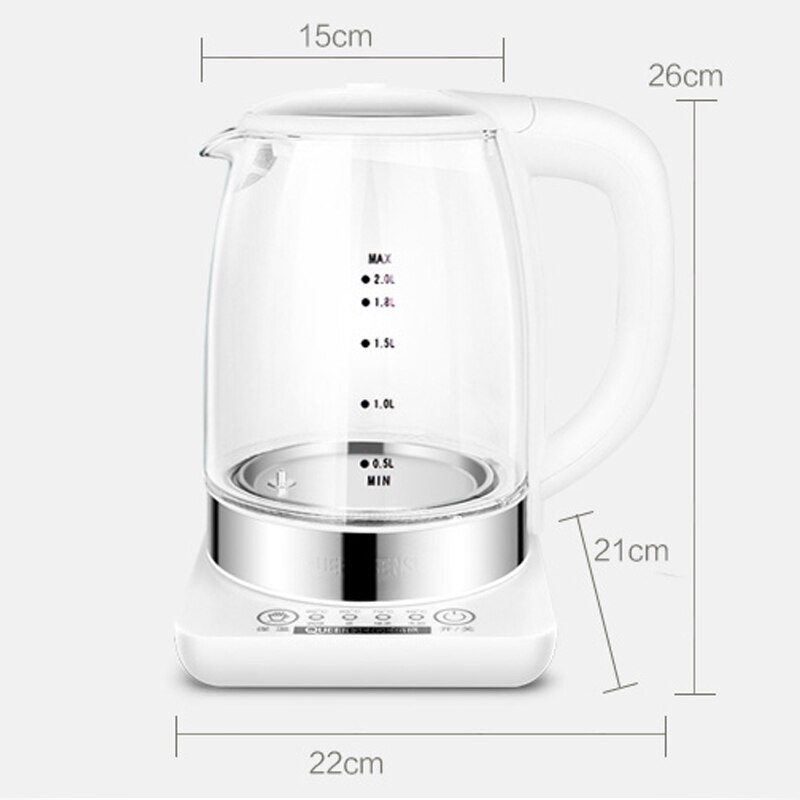 2L Electric kettle Intelligent insulation glass electric temperature teapot Blue Light Manganese Anti-Dry water pot 220v