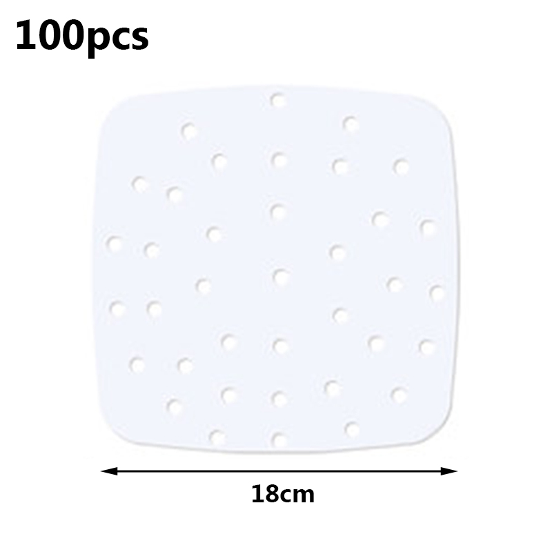 100Pc/Bag Air Fryer Steamer Liners Premium Perforated Wood Pulp Papers Non-Stick Steaming Basket Mat Baking Utensils For Kitchen: 18 cm Brown-S