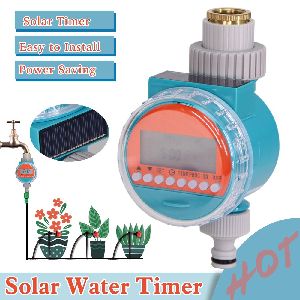 Solar Power Garden Water Timer Automatic Irrigation Controller LCD Digital Valve Programmable Waterproof Greenhouse Sprinklers