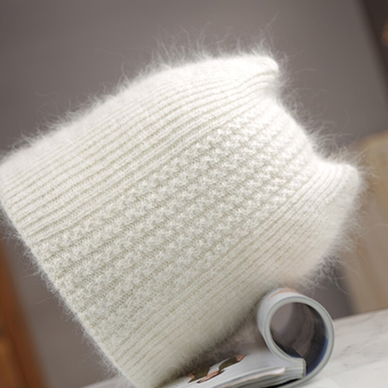 Gorro de lana de imitación con orejas de gatito para mujer, gorro de lana de imitación con orejas de gato, cálido, Color sólido