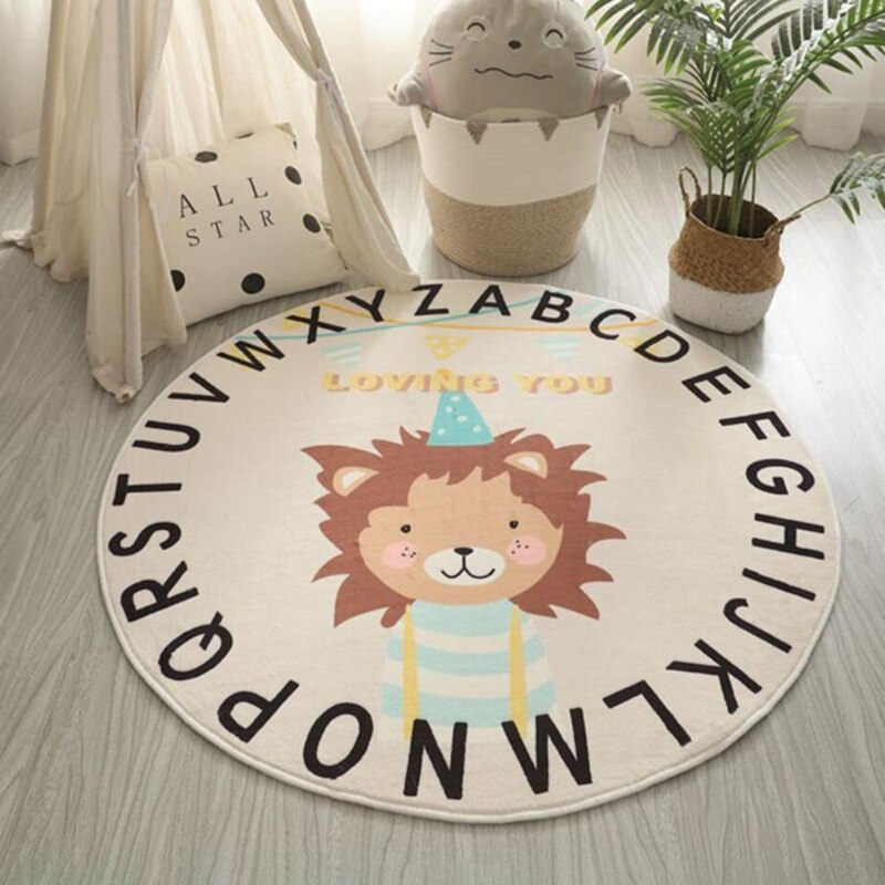 Tapis de jeu rond imprimé Animal de dessin animé pour bébé, tapis de sol pour chambre d'enfants