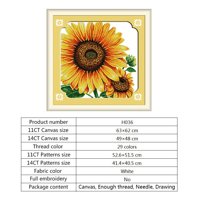 Zonnebloem Patronen Geteld Borduurpakketten Bloemen Serie 14CT 11CT Print Stof Borduurgaren Handwerken Kits Home Decor: Cross Stitch-H036(1) / 14ct Counted Canvas