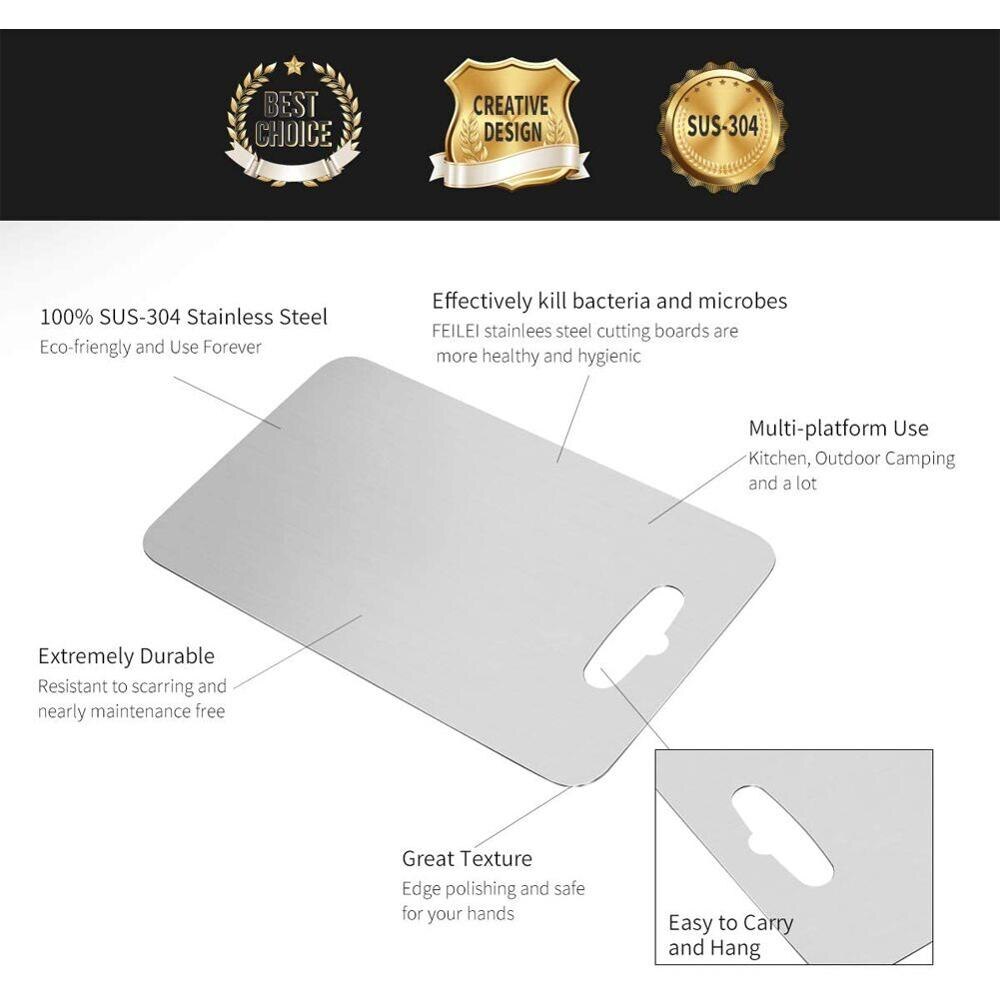 FEBESU Stainless Steel Fruit Cutting Board for Kitchen - Vegetables Choping Board & Best Kitchen Butcher Block for Meat, Cheese,
