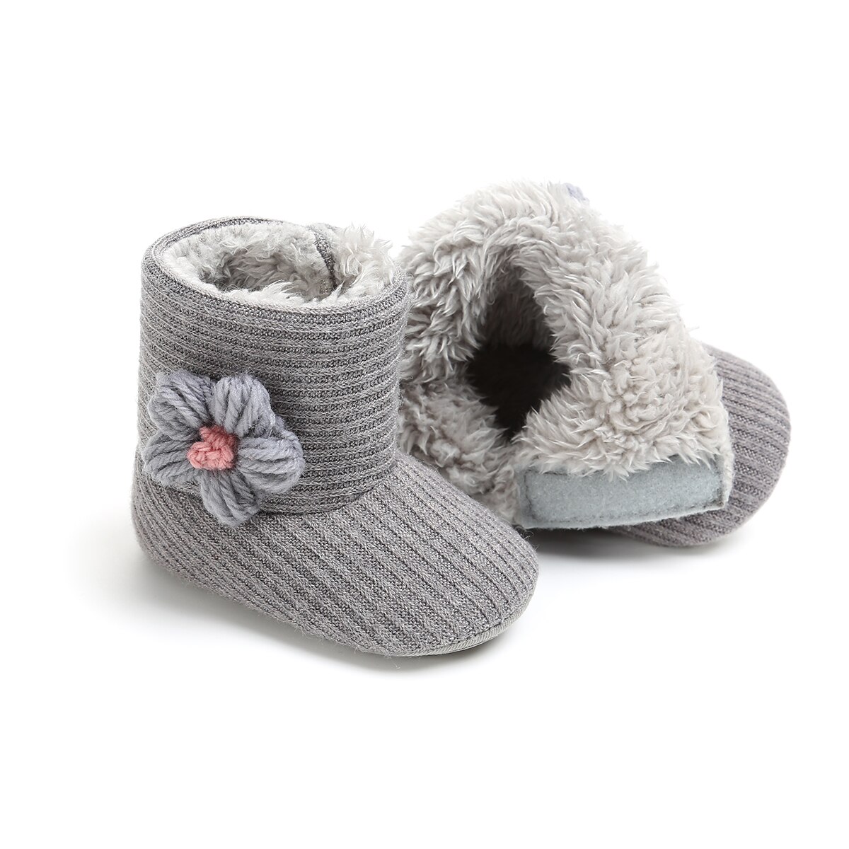 Botas de lazo para bebé recién nacido, zapatos de invierno cálidos informales de suela blanda para niña pequeña de 0 a 18M: Gris / 13-18 meses