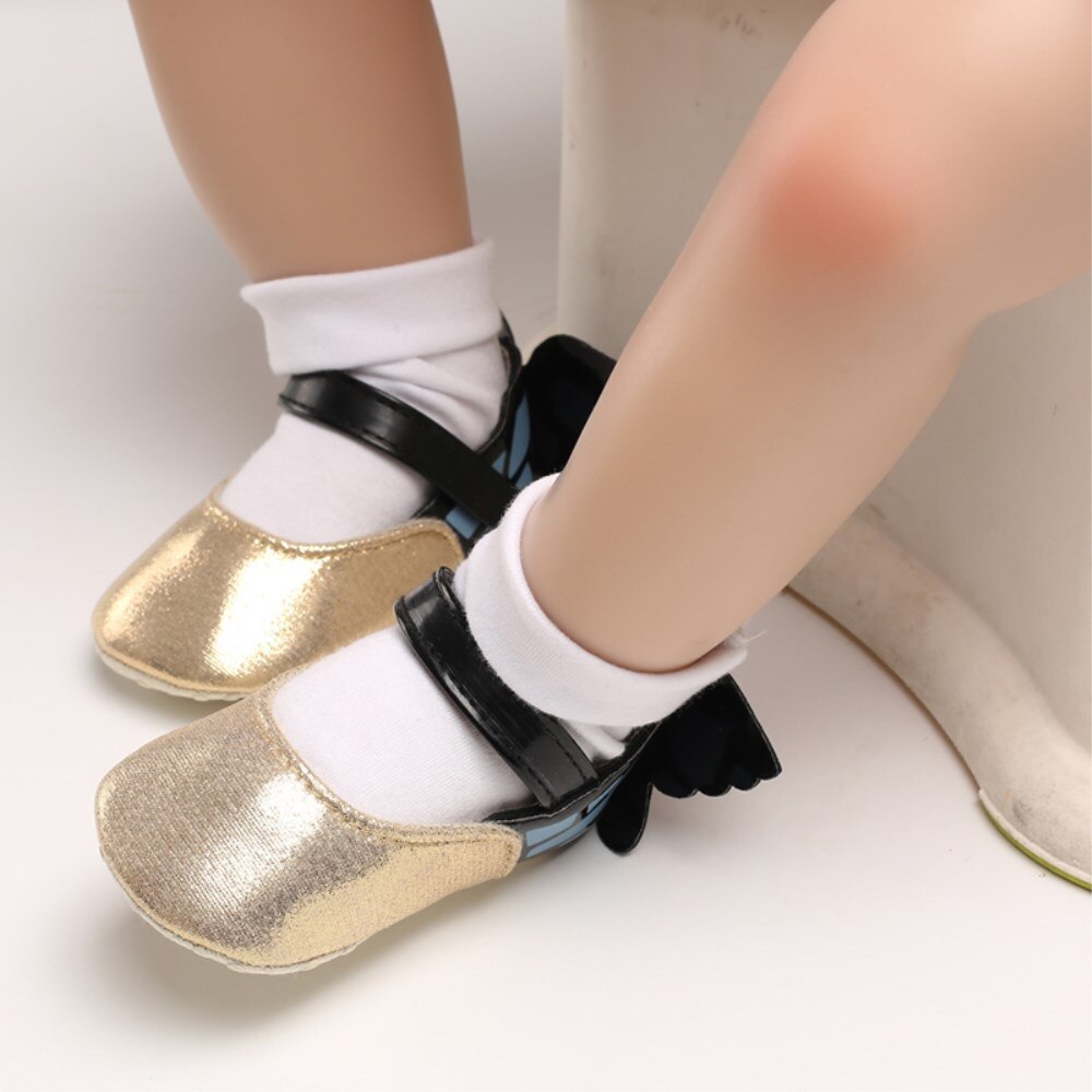 Babyschoenen voor babymeisjes vlinder zachte zool peuter wieg schoenen zacht comfortabel eerste wandeling prewalker: Goud / 13-18 maanden