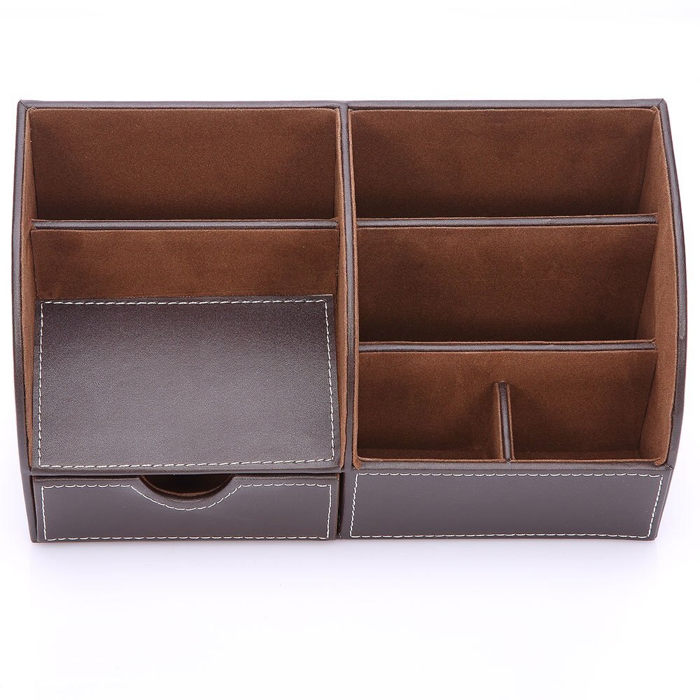 7 Storage Compartments Multifunctional PU Leather Office Desk Organizer,Business Card/Pen/Pencil/Mobile Phone /Remote Control