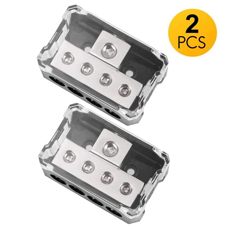 4 Way Power Distribution Block 1X 0/2/4 AWG in 4X 4/8/10 Out Amp Power Distribution Block for Car Amplifier Audio 2 Pack