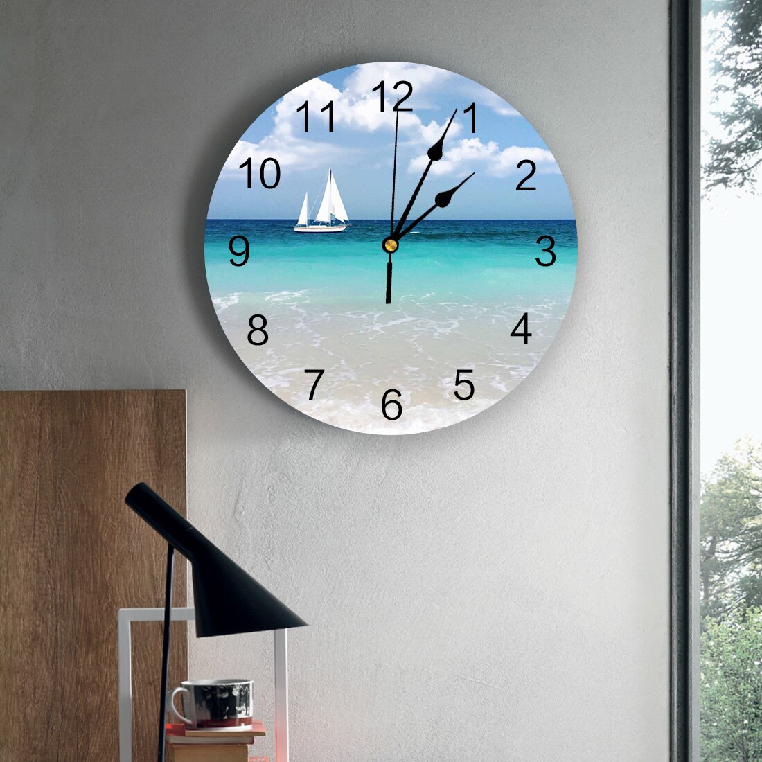 Sea Beach Sailing CloudsWall Clock Home Decor Bedroom Silent Wall Digital Clock Wall Clock Modern
