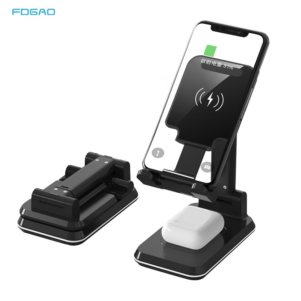 Qi Wireless Charger Stand Adjustable Cell Phone Charging Holder 10W Fast for iPhone 11 XS XR X 8 Airpods Pro Samsung S20 S10 S9