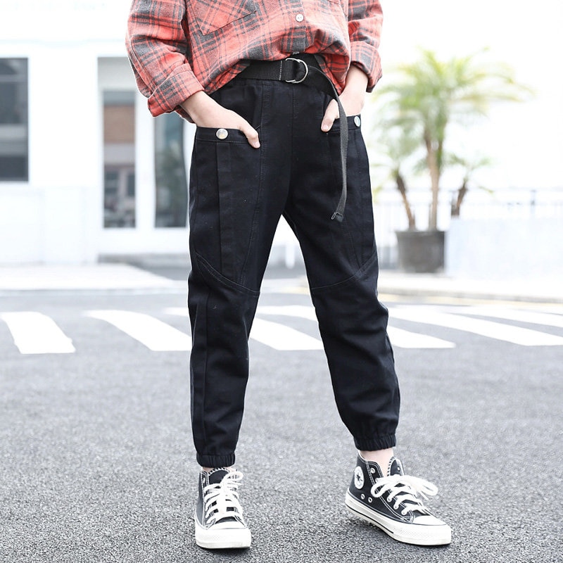 Casual lapset tytöt cargo housut pinkki musta väri street wear housut lasten vaatteet löysät housut vyö teinitytölle 4 8 12y
