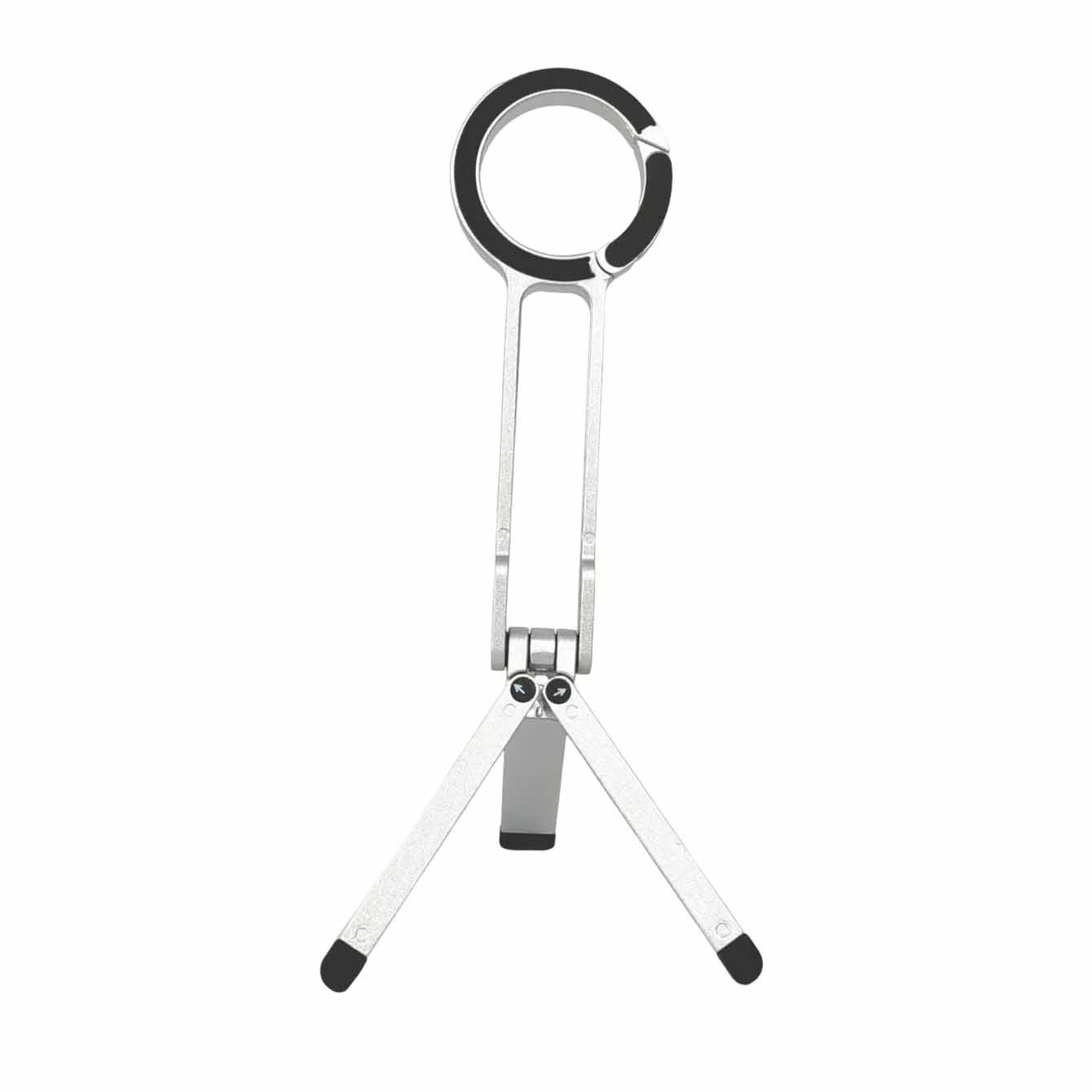 Legering telefoonstatief karabijnhaak gemonteerd voor iPhone draagbare dubbelzijdige magnetische statief bureaumontage telefoonhandgreephouder: WIT