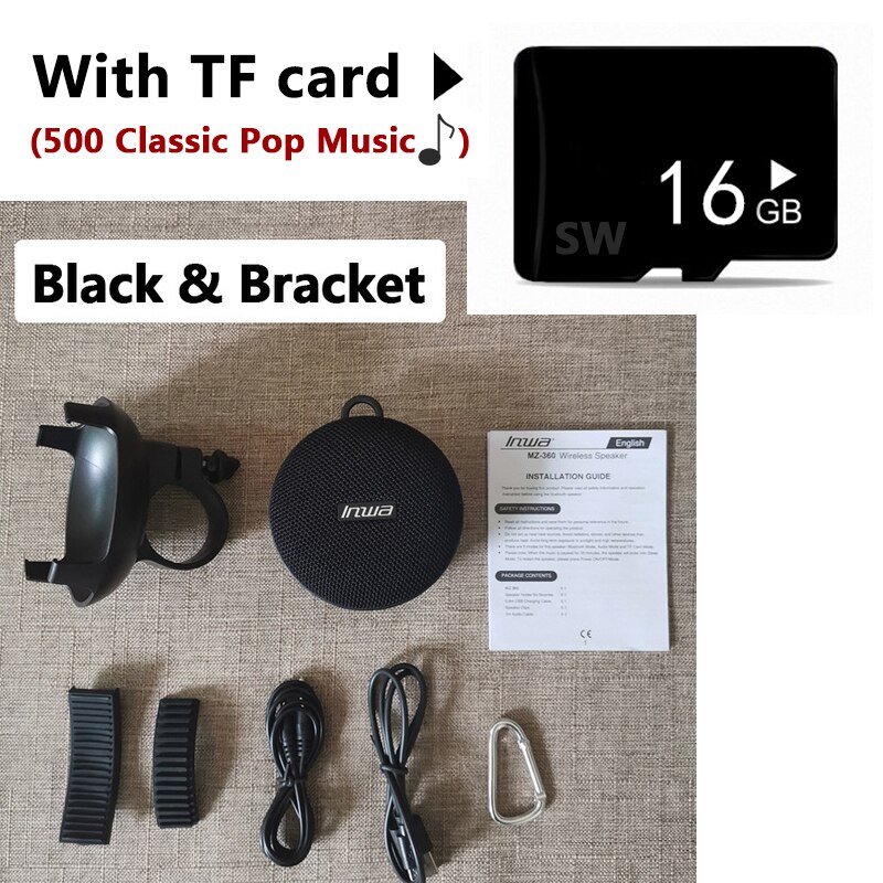 Riding bluetooth speaker outdoor portable sound column IPX7 waterproof music center subwoofer hands-free call with TF card AUX: Black with TF card