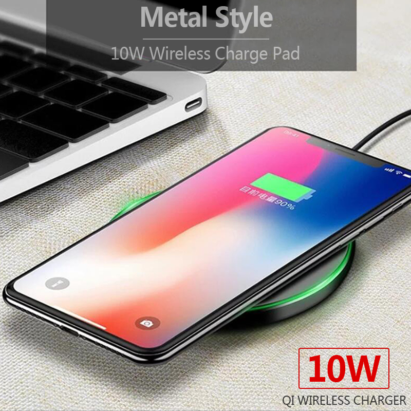 Qi Wireless Charger Pad 10W Fast Charging for Samsung S20 S10 Note 10 iPhone 11 Pro Xs Max X 8 Plus Metal Wireless Quick Charge