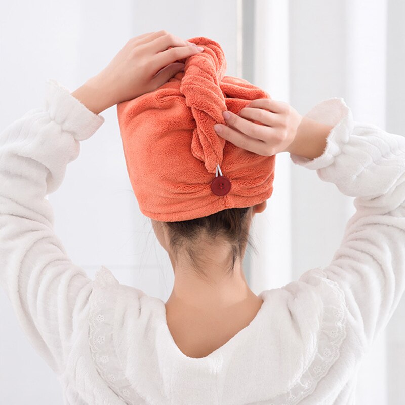 Coral Fleece Haar Drogen Handdoek Voor Lang Haar Snel Droog Hoed Cap Met Leuke Borduren Twist Hoofd Handdoek Met Knop 65*25Cm Hfing
