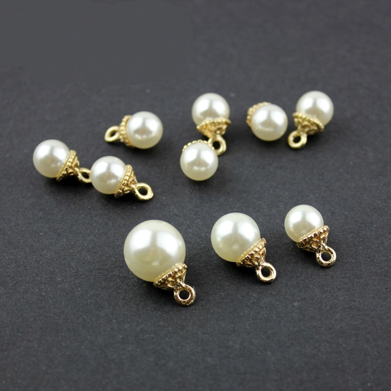 10pcs/lot 8MM 10MM 12MM Imitation Pearl Crimp End Beads Charms Pendant For DIY Earrings Jewelry Making Findings Accessories