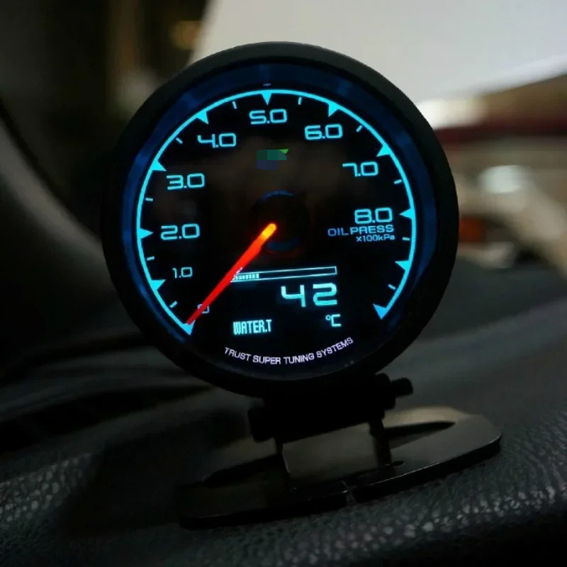 Greddi Messgeräte 62 mm 7-Farben-Schub-Messgerät, Auto-Messgerät, Multi D/A, LCD-Anzeige, Ölpresse, Drehzahl, Turbo-Vakuum-Wassertemperatur mit Sensor