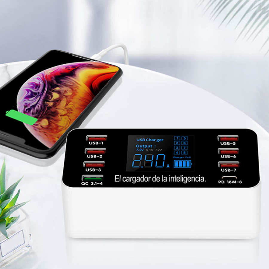 8-  qc3.0 port-usb-ladegerät mit led-digitalanzeige , 60w pd-schnellladefunktion 5v/3.4a 3.0- usb-ladestationen