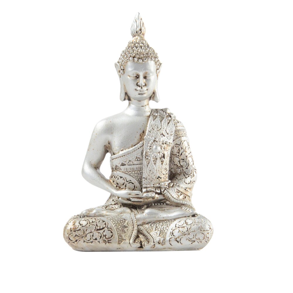 Zitten Boeddha Figuur Creatieve Hars Boeddhisme Beelden Boeddha Collectible Beeldje Plank Display Home Decoratie (Rood): Silver
