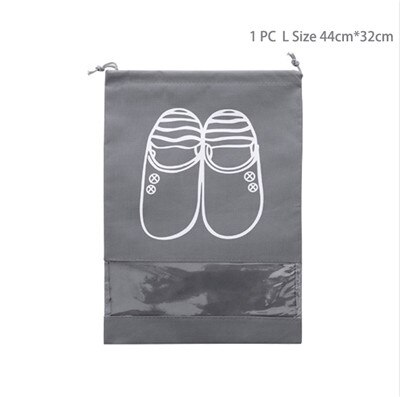 1 Pcs Waterproof Travel Shoes Bag Organizer Non-Woven Women Portable Drawstring Shoe Bags Pouch Dustproof Underwear Visual Tote: L Gray