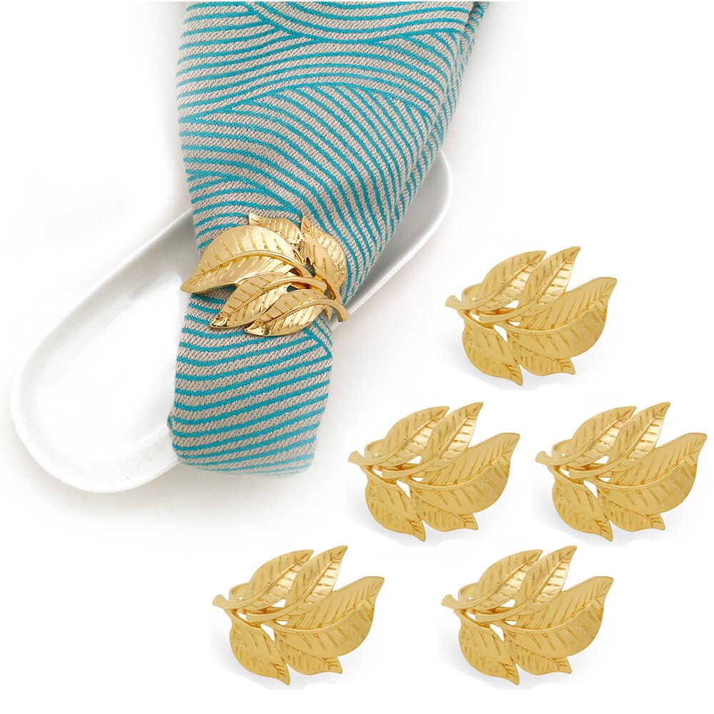 SHSEJA – anneau porte-serviette exquis, décoration de table, feuille d'or, boucle de serviette, anneau en alliage, dîner fête de mariage, 10 pièces/lot