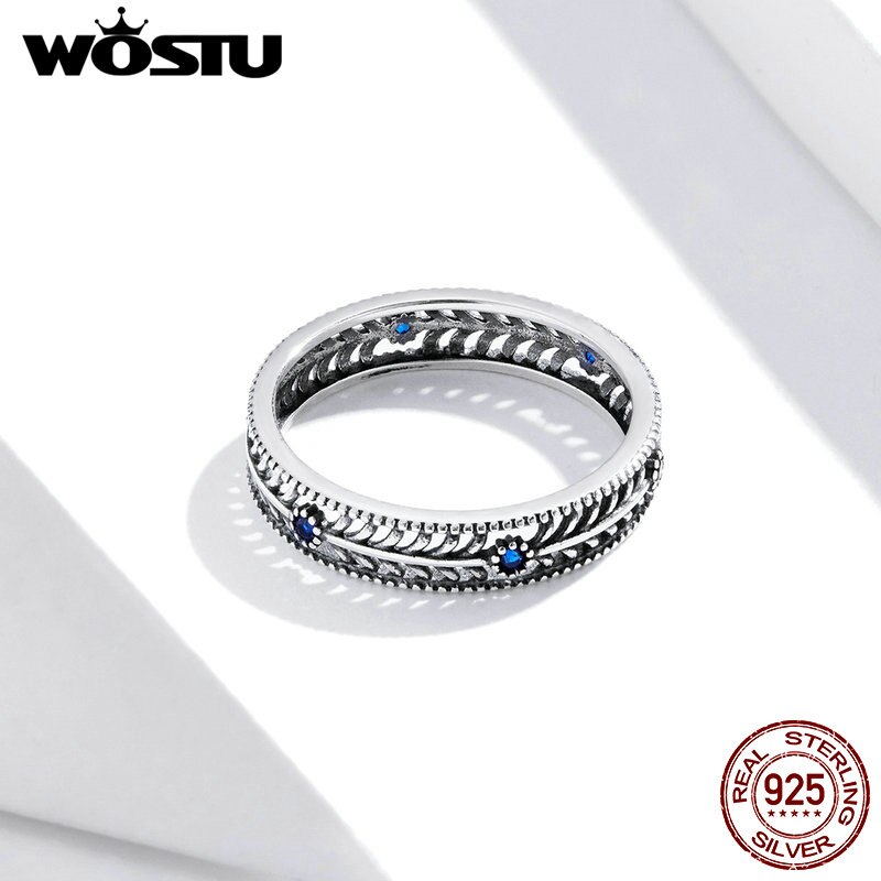 Wostu Retro Ring Echte 925 Sterling Zilveren Vintage Stapelbaar Wijnstok Vorm Vinger Ring Voor Vrouwen Wedding Engagement Sieraden CQR660