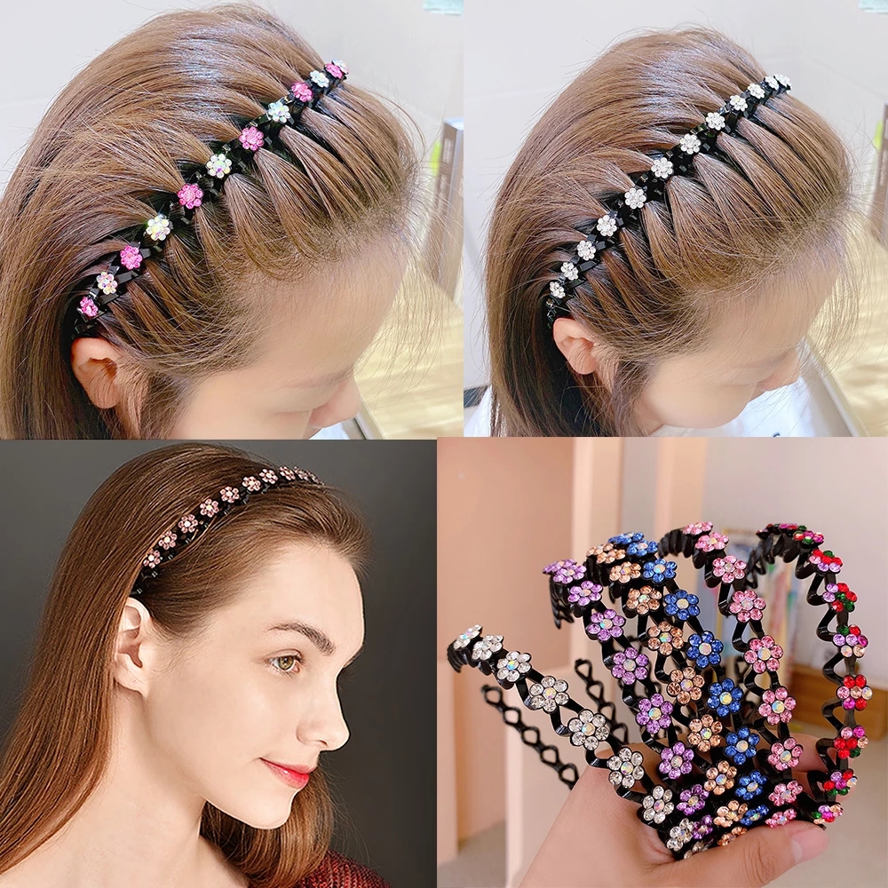 Hair Accessories Flower Rhinestone Pearl Non-Slip Hairbands Elastic Headband Women Hair Hoop Bands Bezel Girls Headdress