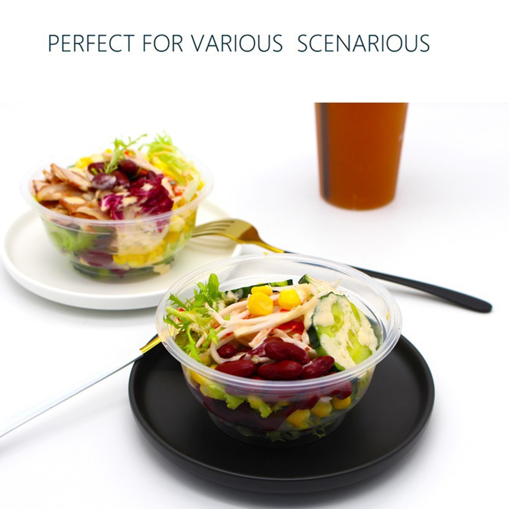 20Pcs 360ml Disposable Plastic Round Bowl Kitchen Salad Snacks Picnic Container