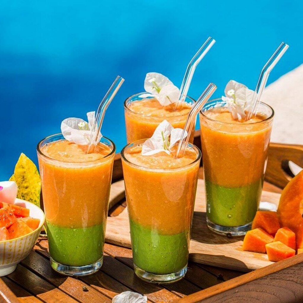 6 stuks premium herbruikbare glazen drinkrietjes met 2 reinigingsborstels en 1 reinigingsdoekje