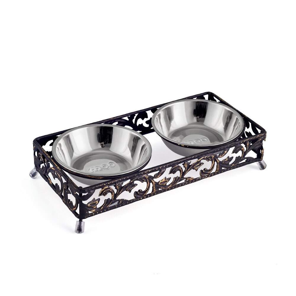 Double Single Dog Bowls for Pet Puppy Retro Iron Rack Food Water Bowl Feeder Pet Cats Feeding Dishes Dogs Drink Bowl: 2